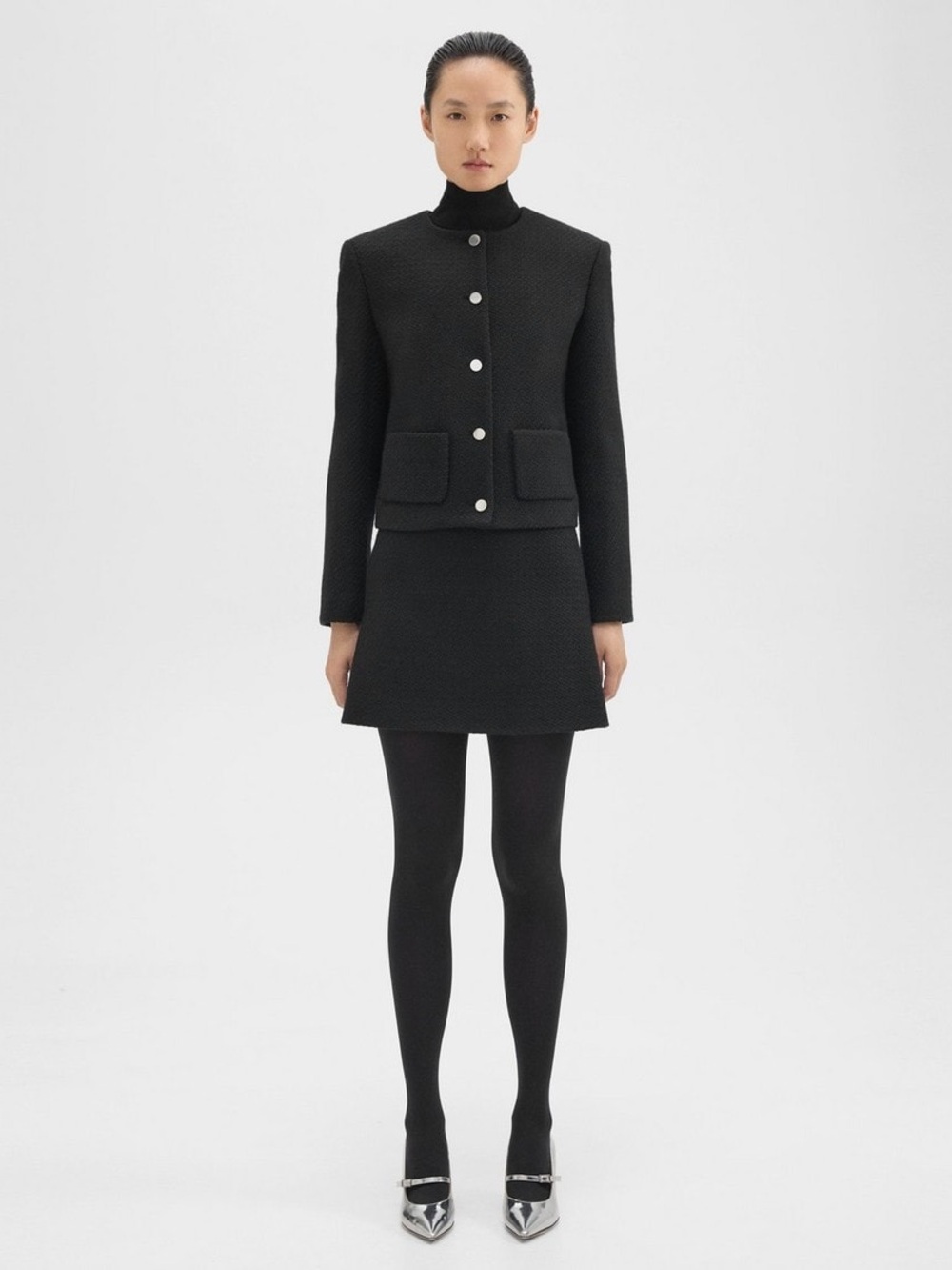 Theory NWT! Black High Waisted Textured Tweed Bouclé Mini Skirt Size 2
